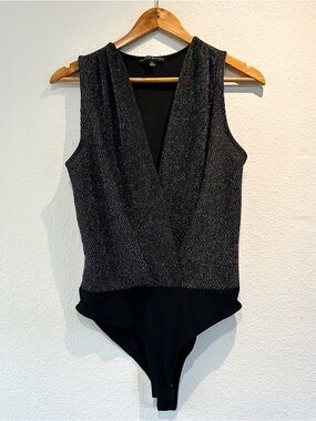 Shimmery Black deep V Bodysuit